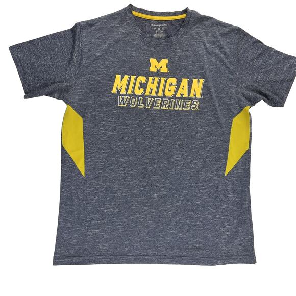 Champion Michigan Wolverines TShirt Mens L Navy Blue Yellow Active Short Sleeve - Picture 1 of 7
